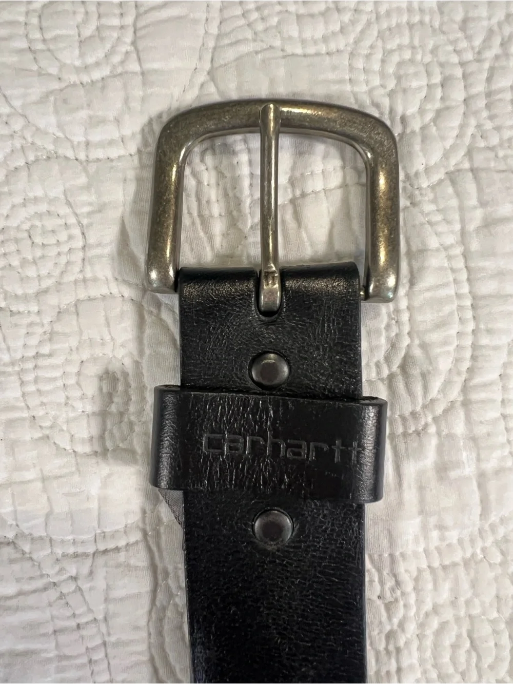 Carhartt Journeyman Black Genuine Leather Belt Size 36 Silver Buckle 1.5” 2201